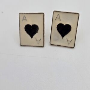 Vintage Black and Cream Ace of Spades Earrings